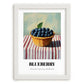 Blueberry – on Striped Tablecloth, Berries Poster, placed in minimal white frame