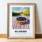 Blueberry – Green Valley Landscape, Berries Painting, in wooden frame leaning on the floor