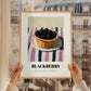 Blackberry – on Striped Tablecloth, Berries Poster, styled in a charming Paris street view