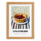 Lingonberry – on Striped Tablecloth, Berries Art, set in oak frame