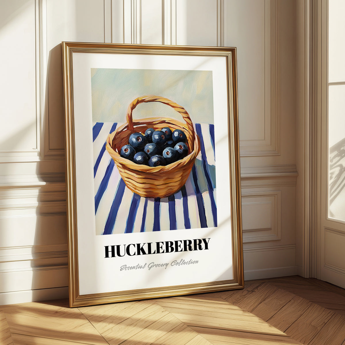Huckleberry – on Striped Tablecloth, Berries Painting