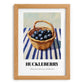 Huckleberry – on Striped Tablecloth, Berries Painting, set in oak frame