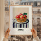 Apple – on Striped Tablecloth, Fruit Painting, styled in a charming Paris street view