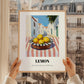 Lemon – White village Street Café Scene, Fruit Wall Decor, styled in a charming Paris street view