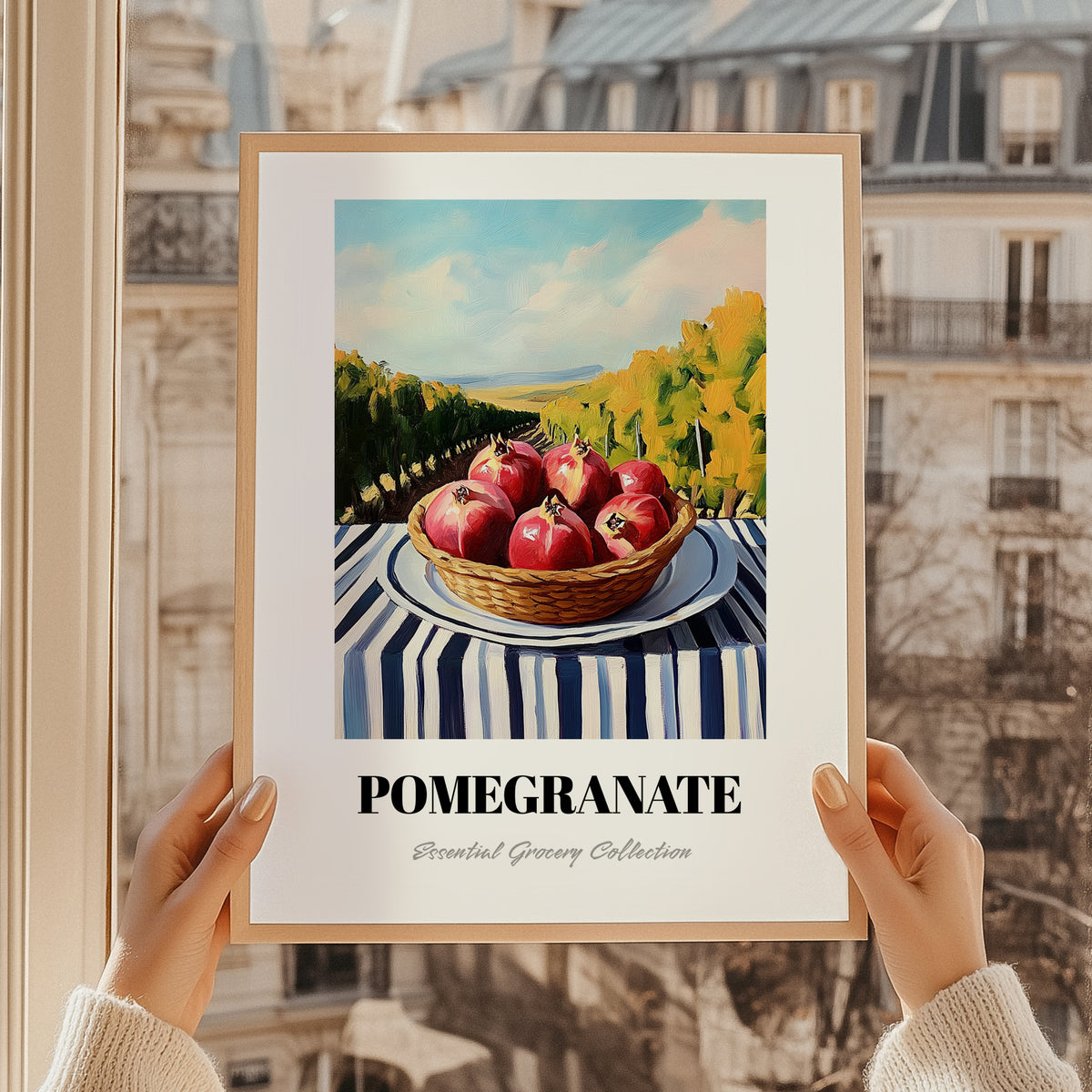Pomegranate – Green Valley Landscape, Fruit Wall Decor, styled in a charming Paris street view