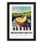 Honeydew Melon – Valley Café Scene, Fruit Illustration, in sleek black frame