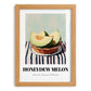 Honeydew Melon – on Striped Tablecloth, Fruit Wall Decor, set in oak frame