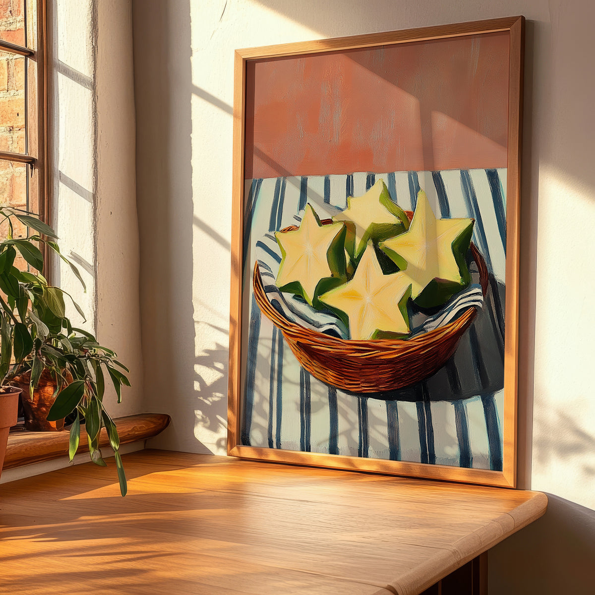 Starfruit – on Striped Tablecloth, Fruit Wall Decor, clean layout with no caption