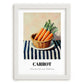 Carrot – on Striped Tablecloth, Vegetable Wall Decor, placed in minimal white frame