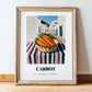 Carrot – White village Urban Café Scene, Vegetable Print, in wooden frame leaning on the floor