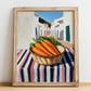 Carrot – White village Urban Café Scene, Vegetable Print, no-text version framed in wood