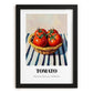 Tomato – on Striped Tablecloth, Vegetable Art, in sleek black frame