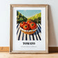 Tomato – Valley Café Scene, Vegetable Poster, in wooden frame leaning on the floor