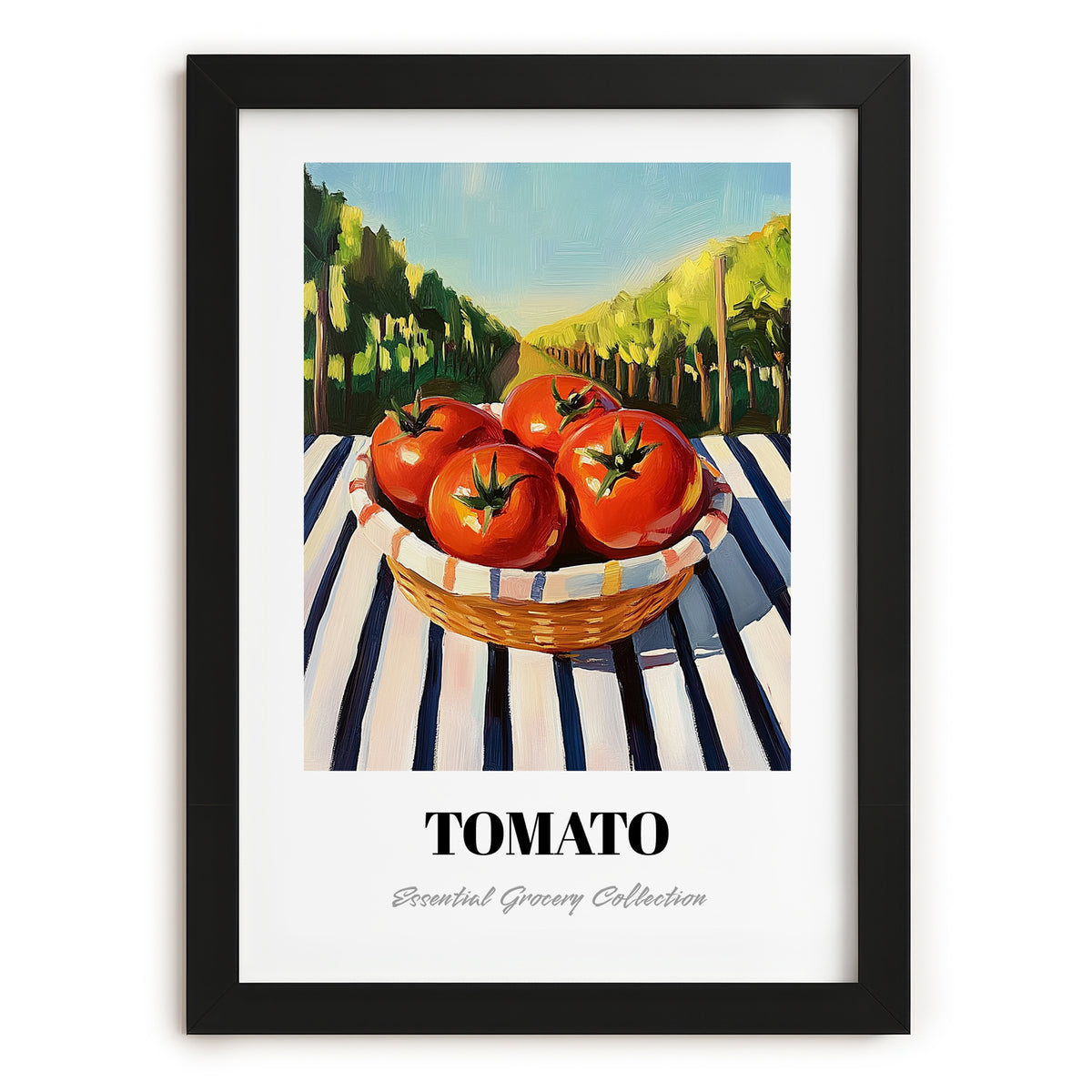 Tomato – Valley Café Scene, Vegetable Poster, in sleek black frame