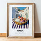 Onion – White village Street Café Scene, Vegetable Wall Illustration, in wooden frame leaning on the floor