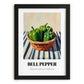 Bell Pepper – on Striped Tablecloth, Vegetable Painting, in sleek black frame