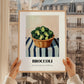 Broccoli – on Striped Tablecloth, Vegetable Still Life, styled in a charming Paris street view