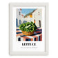 Lettuce – White village Urban Café Scene, Vegetable Still Life, placed in minimal white frame