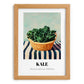 Kale – on Striped Tablecloth, Vegetable Print, set in oak frame