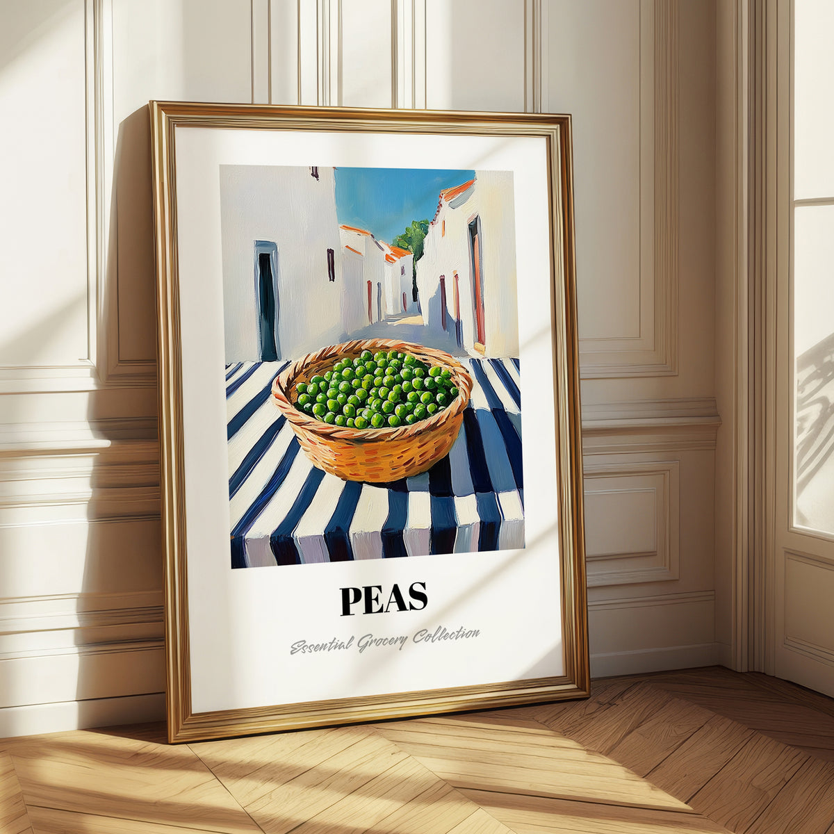 Peas – White village Outdoor Café Scene, Vegetable Print