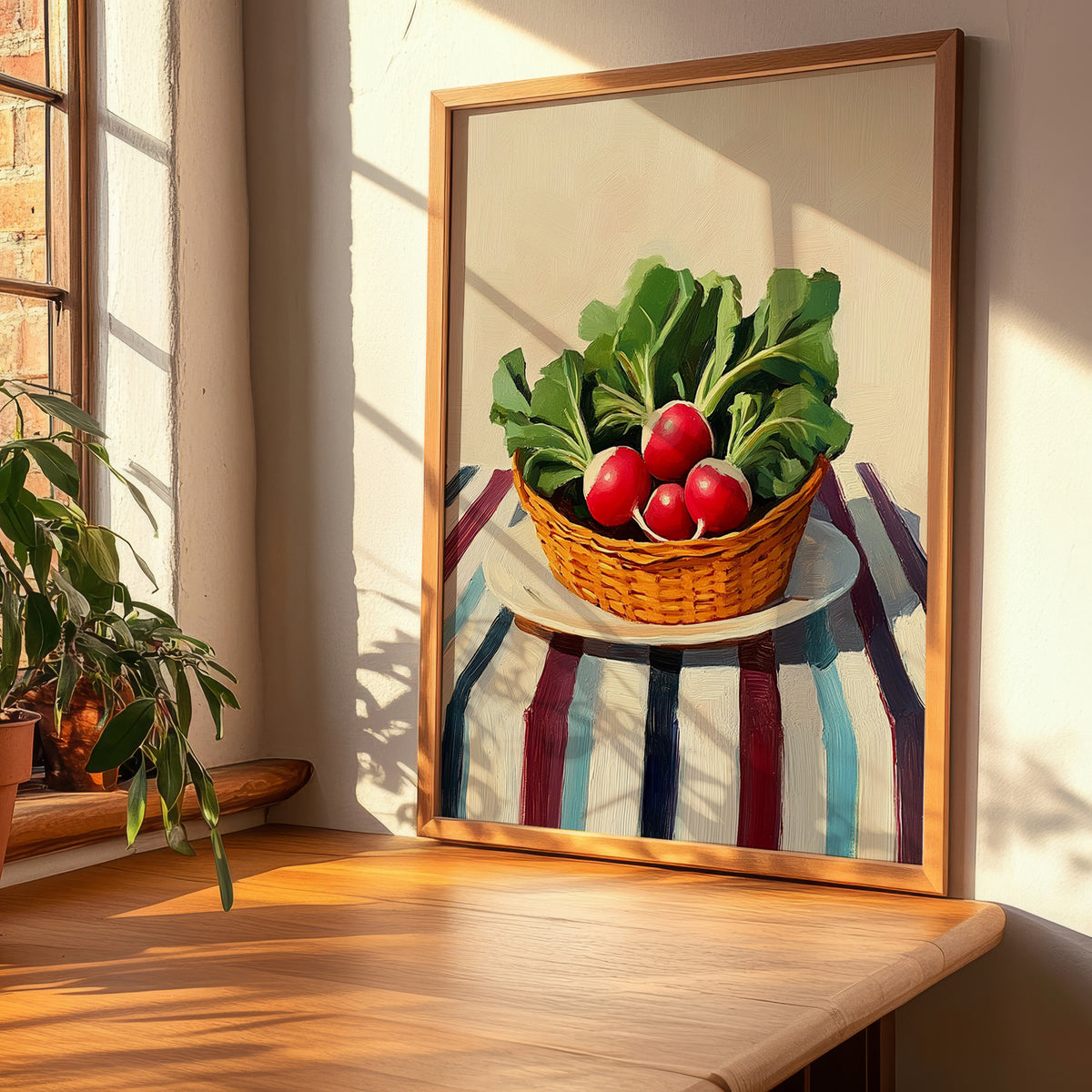 Radish – on Striped Tablecloth, Vegetable Wall Decor, clean layout with no caption