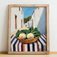 Turnip – White village Street Café Scene, Vegetable Illustration, no-text version framed in wood