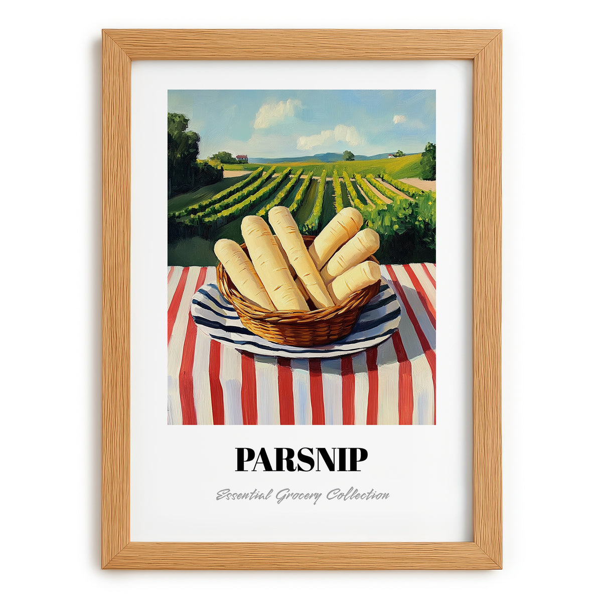 Parsnip – Valley Café Scene, Vegetable Painting, set in oak frame