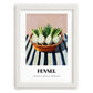 Fennel – on Striped Tablecloth, Vegetable Print, placed in minimal white frame