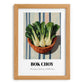 Bok Choy – on Striped Tablecloth, Vegetable Painting, set in oak frame
