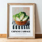 Chinese Cabbage – on Striped Tablecloth, Vegetable Print, in wooden frame leaning on the floor