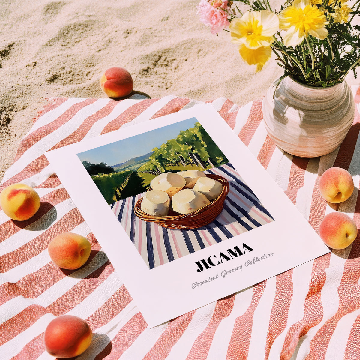 Jicama – Green Valley Landscape, Vegetable Poster, unframed on coastal sand
