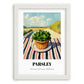 Parsley – Valley Café Scene, Fresh Herbs Painting, placed in minimal white frame