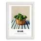 Basil – on Striped Tablecloth, Fresh Herbs Poster, placed in minimal white frame