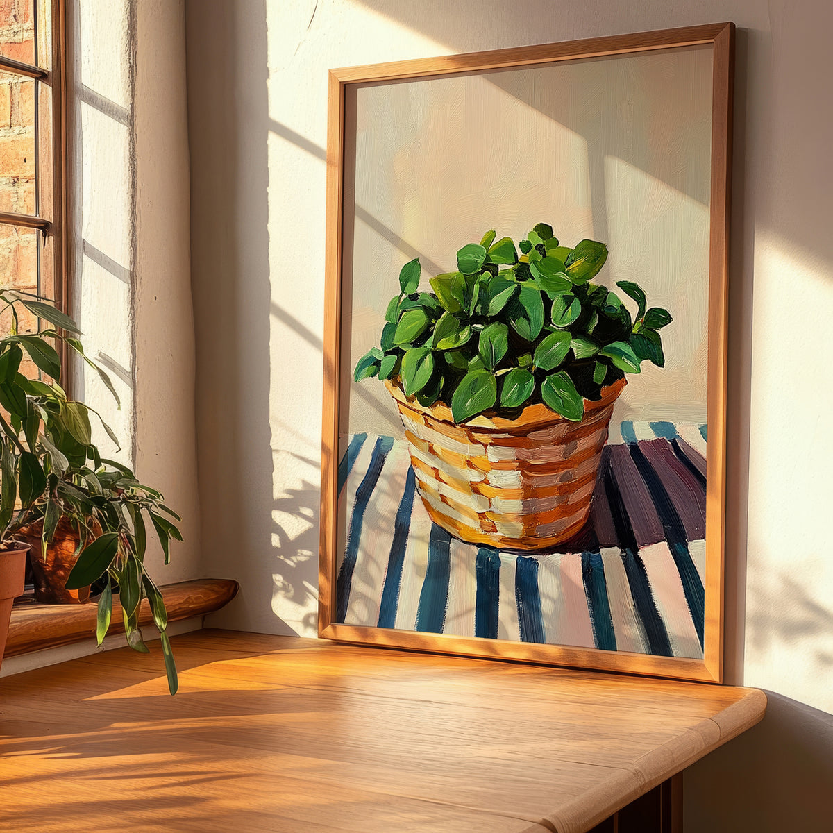 Oregano – on Striped Tablecloth, Fresh Herbs Painting, clean layout with no caption