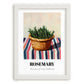 Rosemary – on Striped Tablecloth, Fresh Herbs Print, placed in minimal white frame