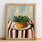 Sage – on Striped Tablecloth, Fresh Herbs Painting, no-text version framed in wood