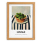 Lovage – on Striped Tablecloth, Fresh Herbs Illustration, set in oak frame