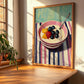Yogurt With Fruit – on Striped Tablecloth, Greek Food Still Life, clean layout with no caption