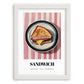 Sandwich – on Striped Tablecloth, British Food Still Life, placed in minimal white frame