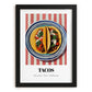 Tacos – on Striped Tablecloth, Mexican Food Art, in sleek black frame