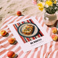 Burrito – on Striped Tablecloth, Mexican Food Wall Art, unframed on coastal sand