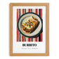 Burrito – on Striped Tablecloth, Mexican Food Wall Art, set in oak frame