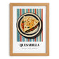 Quesadilla – on Striped Tablecloth, Mexican Cheese Wall Painting, set in oak frame