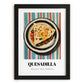 Quesadilla – on Striped Tablecloth, Mexican Cheese Wall Painting, in sleek black frame