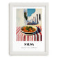 Salsa – White village Urban Café Scene, Mexican Food Illustration, placed in minimal white frame