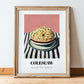 Coleslaw – on Striped Tablecloth, American Food Poster, in wooden frame leaning on the floor