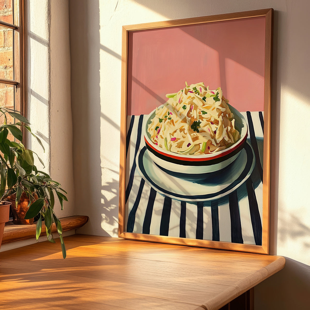 Coleslaw – on Striped Tablecloth, American Food Poster, clean layout with no caption