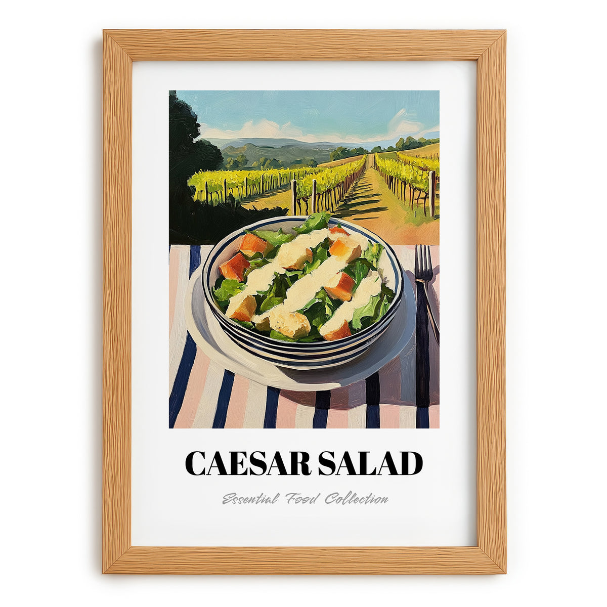 Caesar Salad – Hilltop Café Scene, American Food Art, set in oak frame