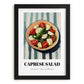 Caprese Salad – on Striped Tablecloth, Italian Food Print, in sleek black frame
