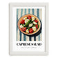 Caprese Salad – on Striped Tablecloth, Italian Food Print, placed in minimal white frame